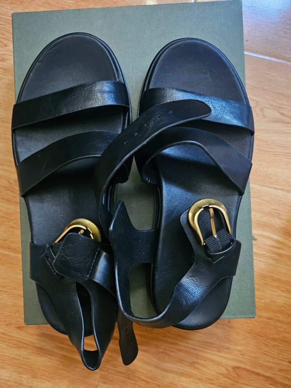 27 EDIT Naturalizer Black Leather Strappy Platform Sandals Size 6.5M